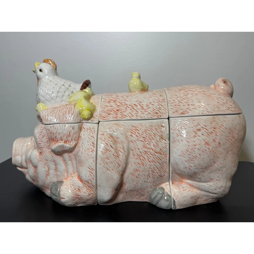 Vintage Pig Cookie Jar Oversized 3 Piece Ceramic Farmhouse Kitchen Decor Hen‎